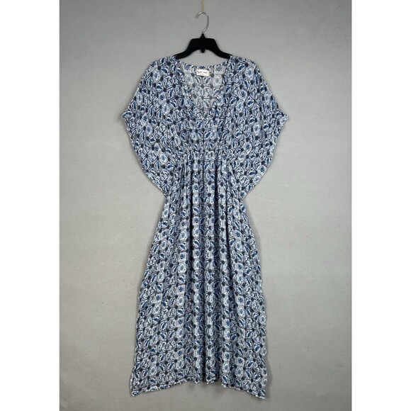 Rujuta Sheth Dress Womens One Size Blue Boho Maxi Kimono Coastal Resort Flowy - Picture 2 of 14